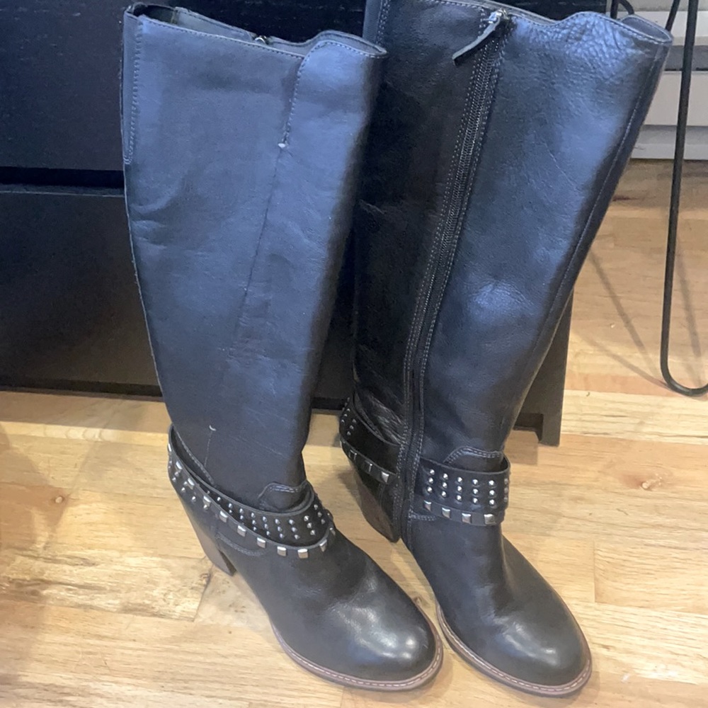 Tamaris Black Leather Knee High Boots